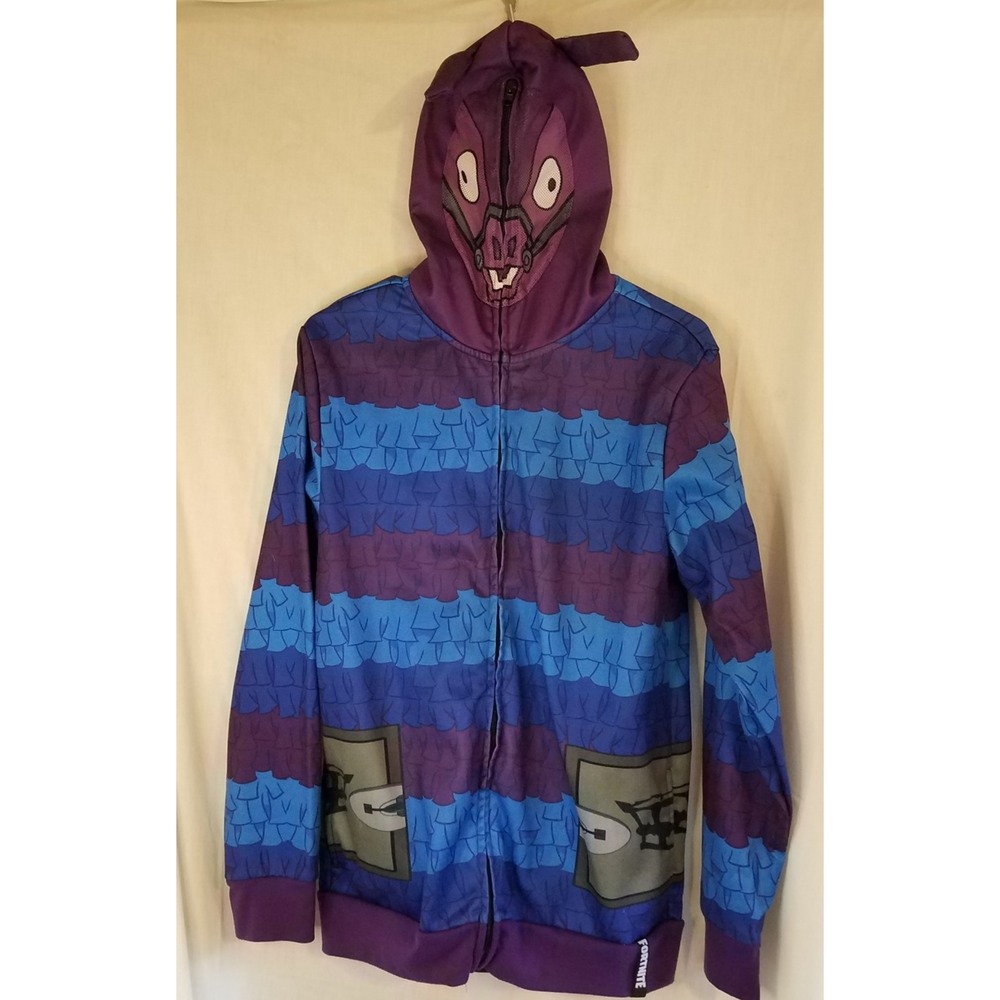 Fortnite Boys XX Large Zip Up Hoodie Llama Mask Purple / Blue Sweater